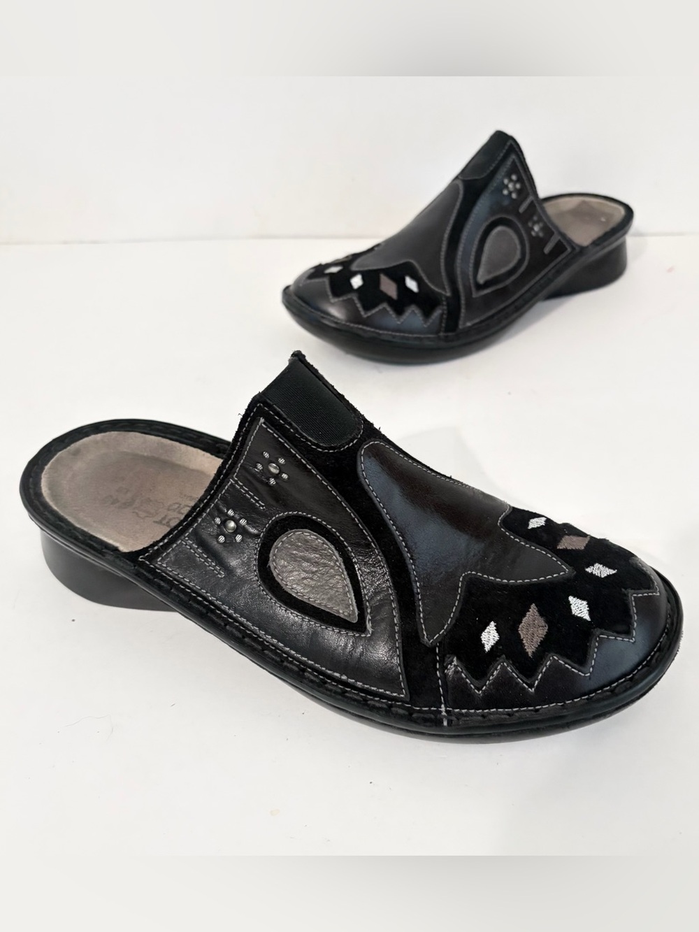 NAOT Black Leather Slip On Clogs Mules